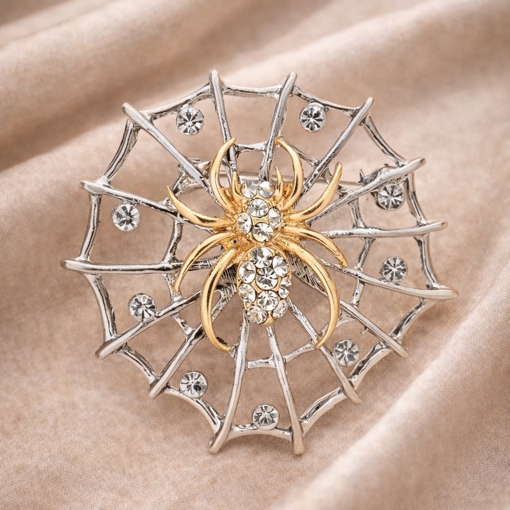 Spider Web Silver Crystal Brooch View 4